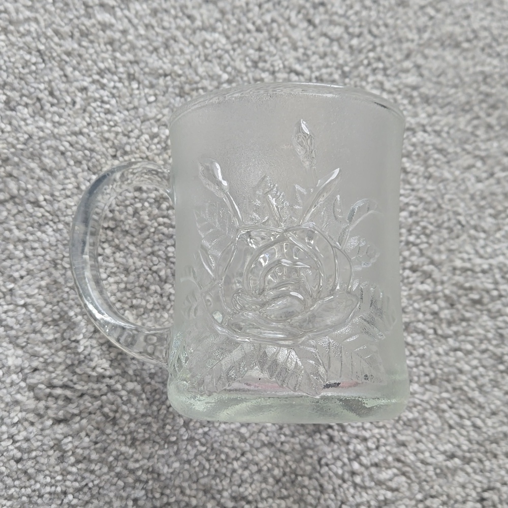 Livia Pasari Crystal Coffee Beverage Mug Clear Embossed Roses